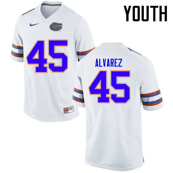 Youth Florida Gators #45 Carlos Alvarez College Football Jerseys Sale-White - Click Image to Close